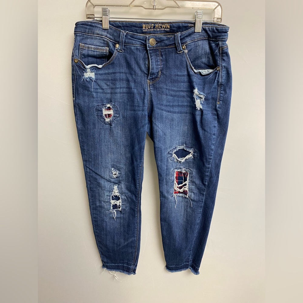 Ruff Hewn Skinny Ankle Mid Rise High Rise Distressed Blue Denim Size 10 P